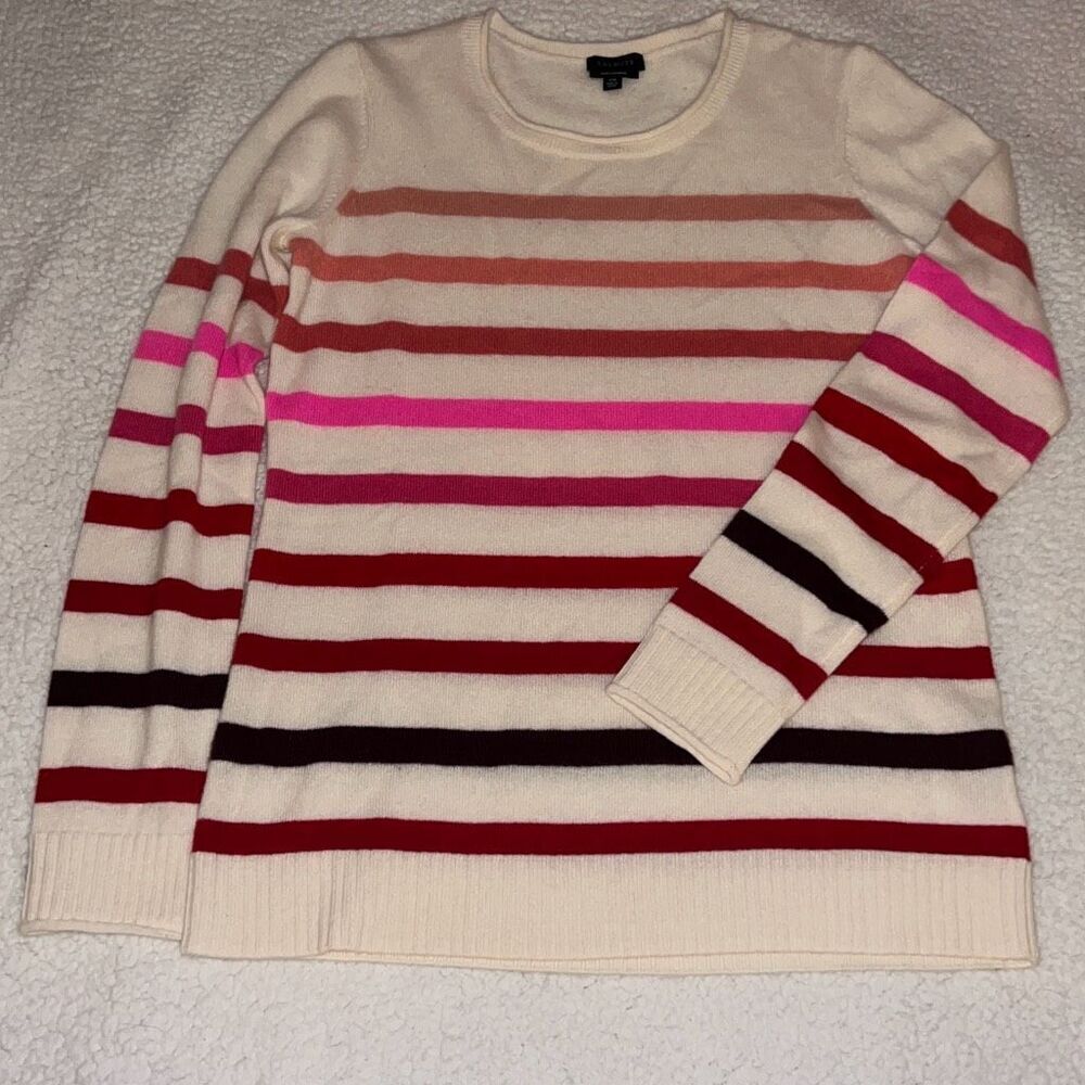 Talbots stripe cream pink cashmere sweater XS